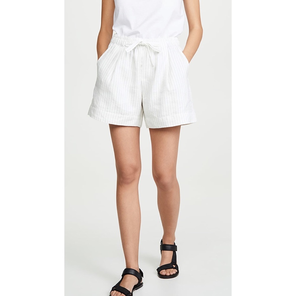 Vince White High-Waist Drawstring Linen Shorts